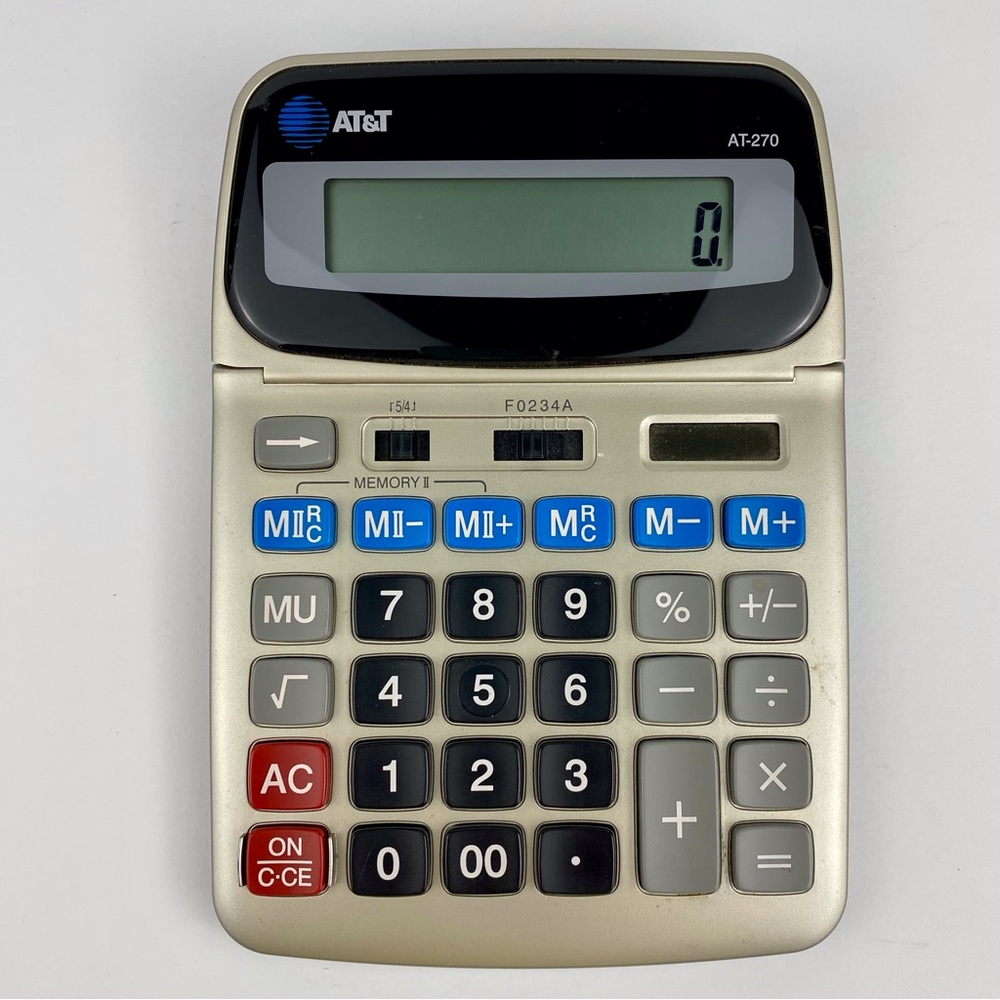 Vintage AT&T Big Number Solar Calculator AT-270, 12 Digit, Works